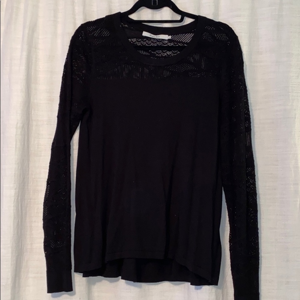 Black Long Sleeve Crew Neck with Lace Sleeves